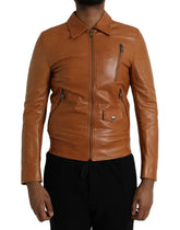 Dolce & Gabbana Brown Lamb Leather Full Zip Blouson Jacket -   -  Dolce & Gabbana.